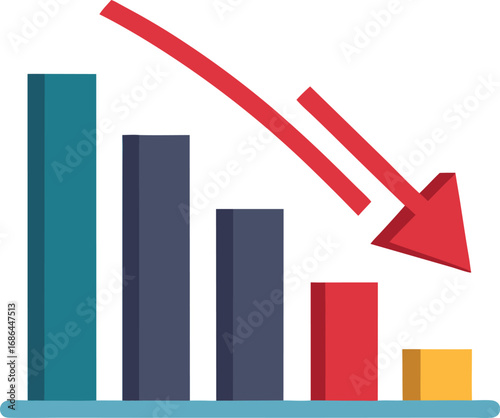 Flat Vector of Downward Arrow Crushing Chart Bars