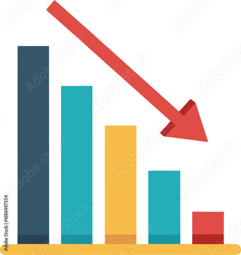 Flat Vector of Downward Arrow Crushing Chart Bars