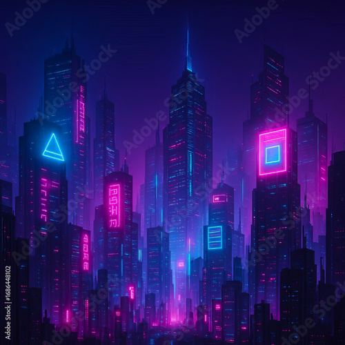 Wallpaper Mural Cyberpunk futuristic city skyline glowing in neon lights digital 3D sci-fi background
 Torontodigital.ca