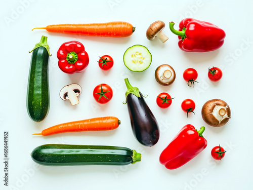 Assorted Fresh Vegetables on Light Background, Top View