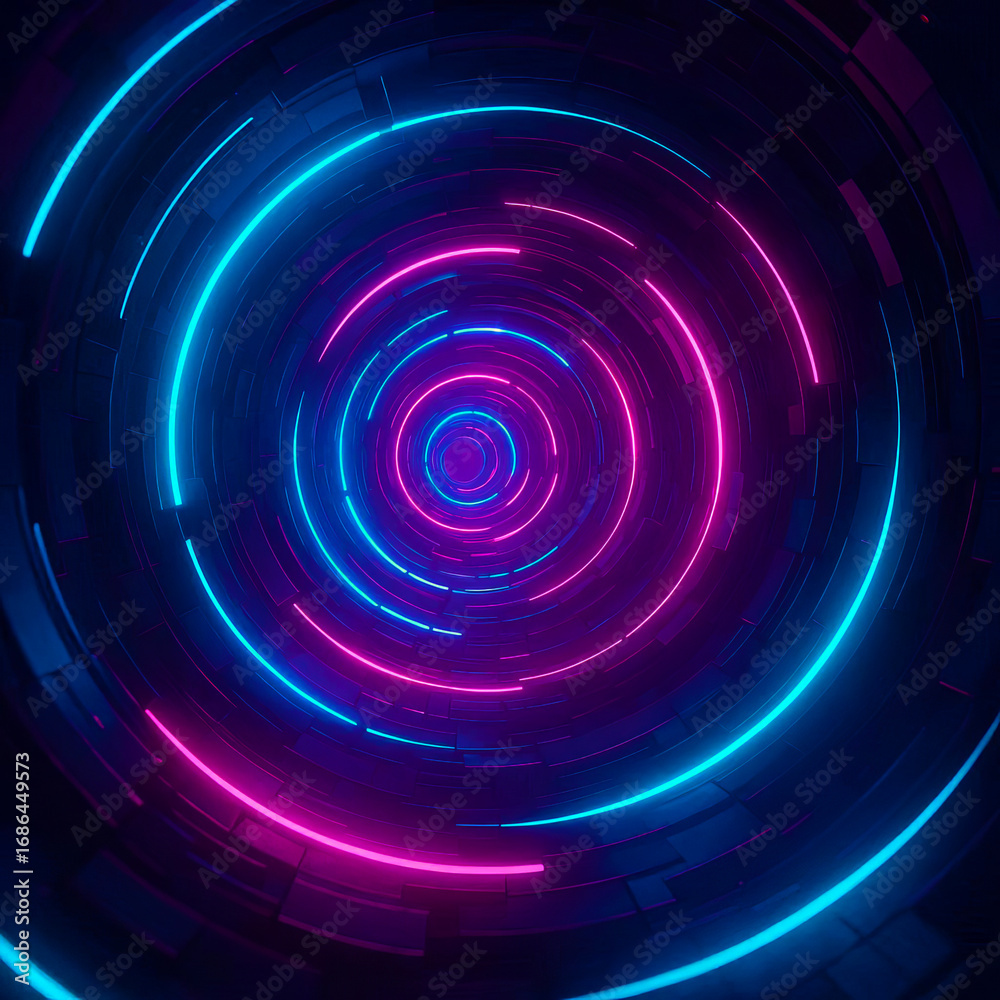 Obraz premium Futuristic abstract spiral 3D background glowing neon circular design