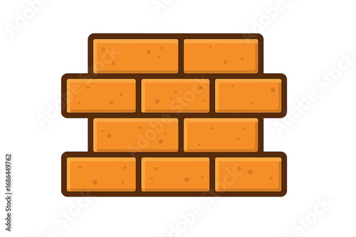 Brick wall flat icon for graphic design. Vector cartoon illustration of masonry construction. Symbol of building, barrier, or foundation. Simple brickwork pattern element design.