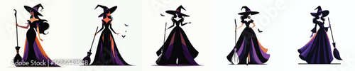 Dark Elegant Witch Lady with Hat and Broomstick