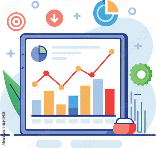 Flat Vector of Financial Dashboard Showing Negative Trend