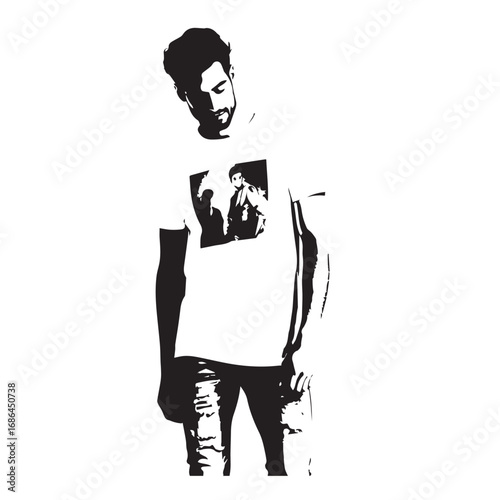 Handsome Man Black and White Illustration Vector Image Male Portrait Fashion Sketch Line Art Design