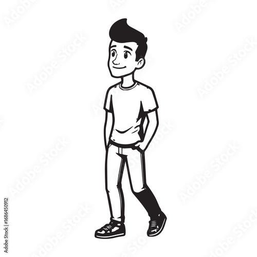 Handsome Man Black and White Illustration Vector Image Male Portrait Fashion Sketch Line Art Design