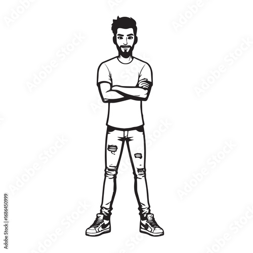 Handsome Man Black and White Illustration Vector Image Male Portrait Fashion Sketch Line Art Design