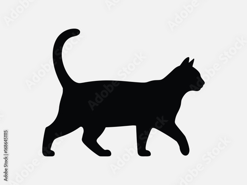 Vector art of elegant black cat silhouette walking gracefully, , a simple yet captivating vector illustration of a domestic feline pet