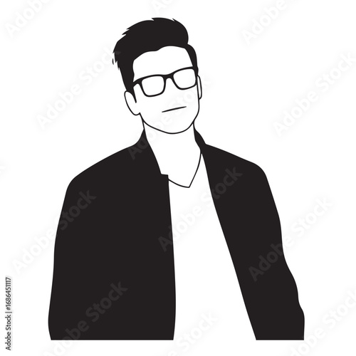 Handsome Man Black and White Illustration Vector Image Male Portrait Fashion Sketch Line Art Design