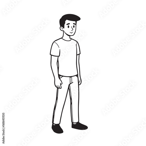 Handsome Man Black and White Illustration Vector Image Male Portrait Fashion Sketch Line Art Design