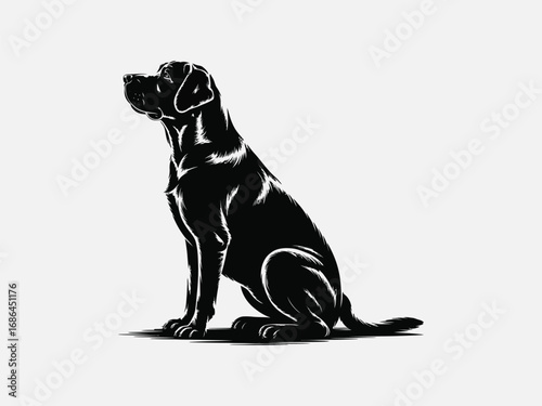 Vector art of loyal labrador retriever silhouette sitting attentively, , a simple yet captivating vector illustration of a domestic canine pet