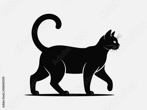 Vector art of black cat walking, a mysterious and elegant feline, perfect for companionship and adding a touch of magic