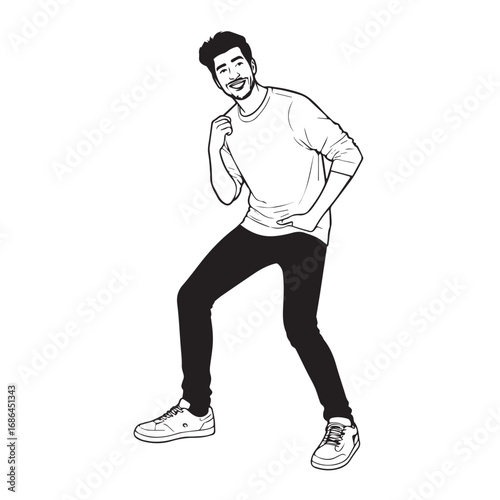 Handsome Man Black and White Illustration Vector Image Male Portrait Fashion Sketch Line Art Design