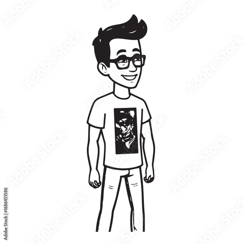 Handsome Man Black and White Illustration Vector Image Male Portrait Fashion Sketch Line Art Design