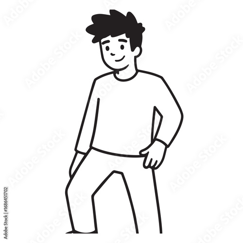 Handsome Man Black and White Illustration Vector Image Male Portrait Fashion Sketch Line Art Design