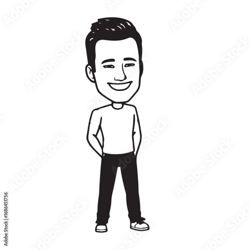 Handsome Man Black and White Illustration Vector Image Male Portrait Fashion Sketch Line Art Design