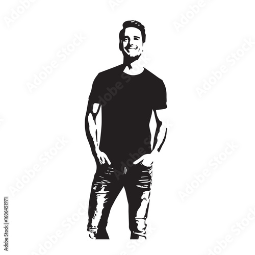 Handsome Man Black and White Illustration Vector Image Male Portrait Fashion Sketch Line Art Design