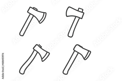 Axe line icon pack. Minimal pictogram set for graphic design. Vector illustration. Hatchet, tool, and weapon symbol for web, apps, or print. Lumberjack and woodcutting concept.
