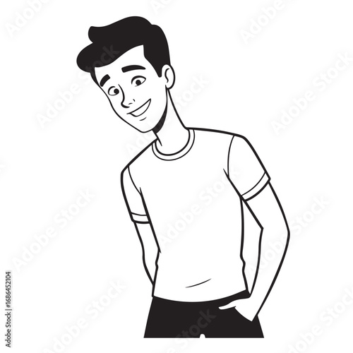 Handsome Man Black and White Illustration Vector Image Male Portrait Fashion Sketch Line Art Design
