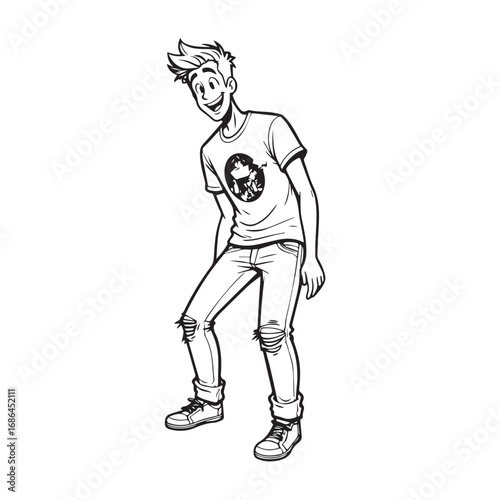Handsome Man Black and White Illustration Vector Image Male Portrait Fashion Sketch Line Art Design