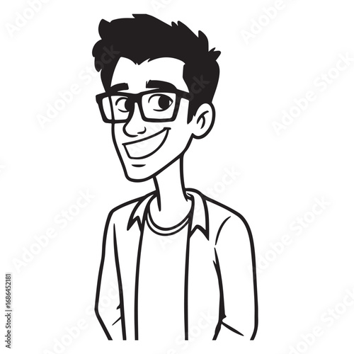 Handsome Man Black and White Illustration Vector Image Male Portrait Fashion Sketch Line Art Design