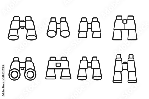 Binocular line icon pack. Vector set of outline symbols for vision, search, and observation. Perfect for web design, apps, and business strategy or foresight concepts.