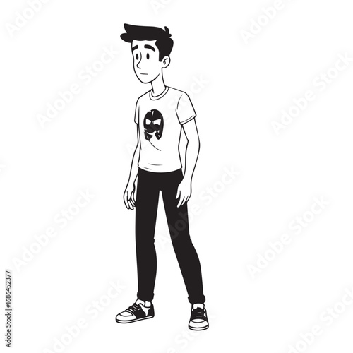 Handsome Man Black and White Illustration Vector Image Male Portrait Fashion Sketch Line Art Design