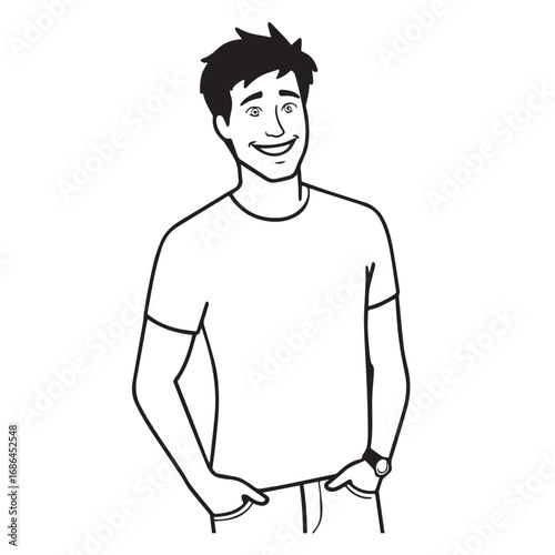 Handsome Man Black and White Illustration Vector Image Male Portrait Fashion Sketch Line Art Design