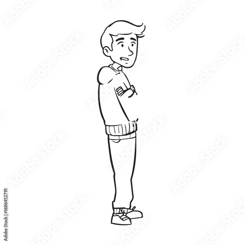 Handsome Man Black and White Illustration Vector Image Male Portrait Fashion Sketch Line Art Design