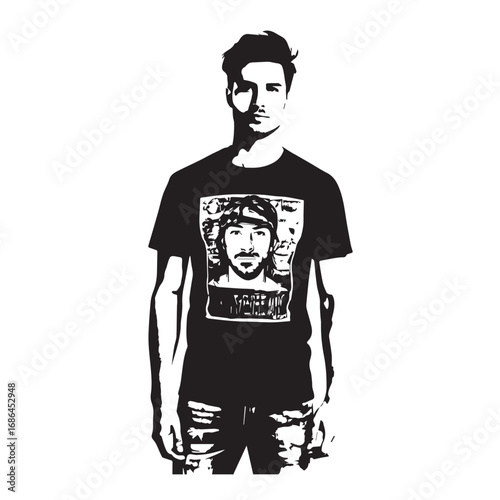 Handsome Man Black and White Illustration Vector Image Male Portrait Fashion Sketch Line Art Design