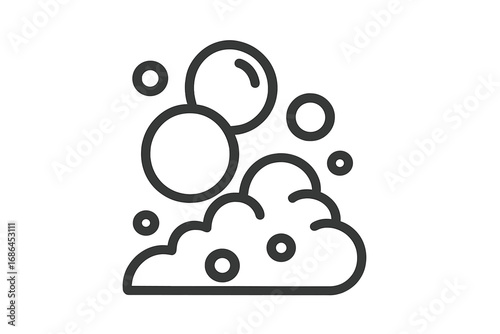 Soap bubbles and foam line icon. Minimalistic vector symbol for cleaning, washing, and hygiene. Suds graphic element for web design, apps, and banners. Cleanliness concept.