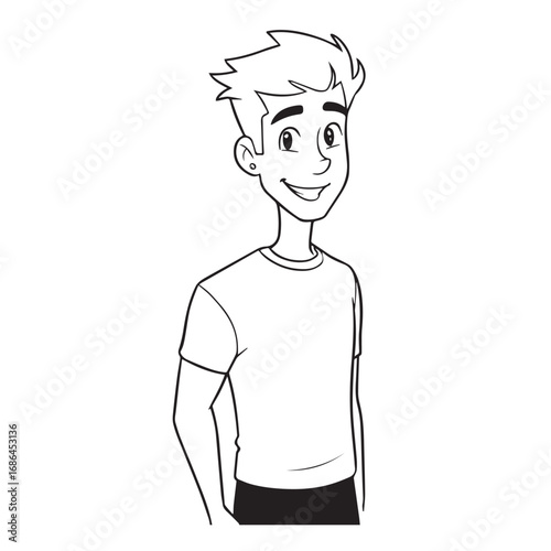 Handsome Man Black and White Illustration Vector Image Male Portrait Fashion Sketch Line Art Design