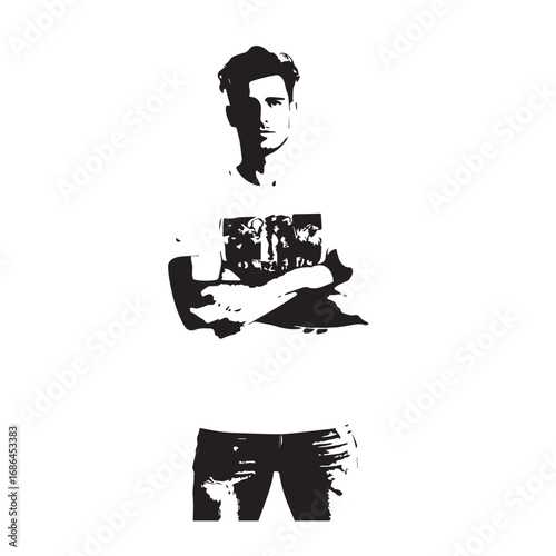 Handsome Man Black and White Illustration Vector Image Male Portrait Fashion Sketch Line Art Design