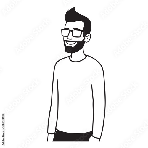 Handsome Man Black and White Illustration Vector Image Male Portrait Fashion Sketch Line Art Design