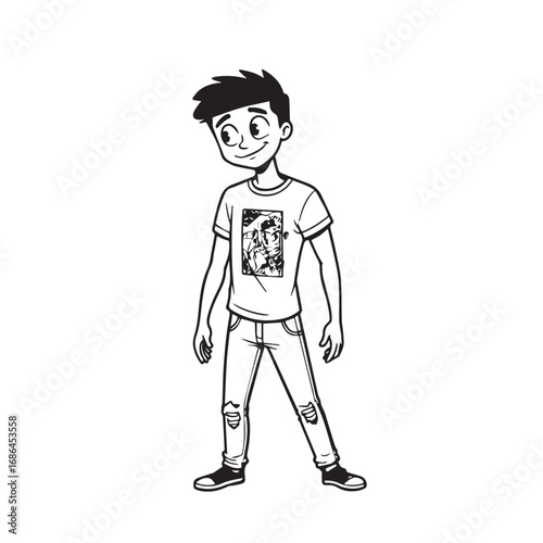 Handsome Man Black and White Illustration Vector Image Male Portrait Fashion Sketch Line Art Design