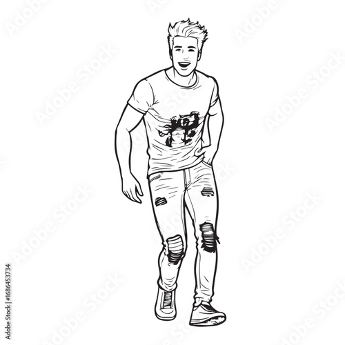 Handsome Man Black and White Illustration Vector Image Male Portrait Fashion Sketch Line Art Design
