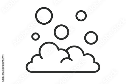 Soap foam and bubbles vector line icon. Suds and lather illustration for washing and cleaning. Hygiene concept symbol. Effervescent water fizz. Bath time cartoon graphic.