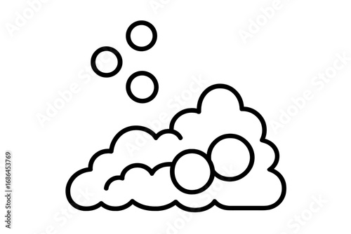 Soap bubbles and foam line icon. Suds vector illustration for cleaning, hygiene, laundry concept. Simple outline graphic for web, apps. Fizzy, effervescent liquid symbol.