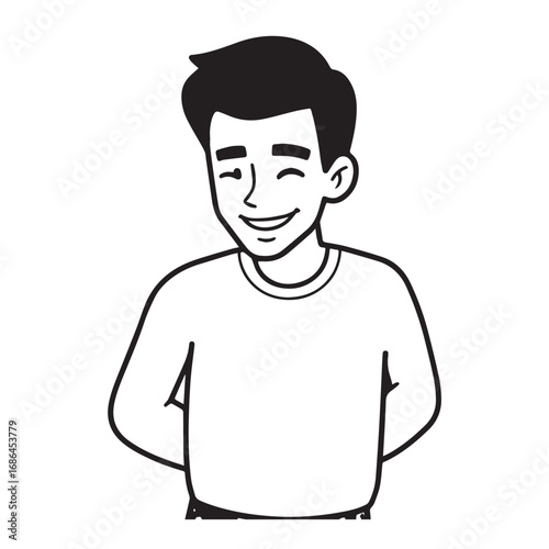 Handsome Man Black and White Illustration Vector Image Male Portrait Fashion Sketch Line Art Design