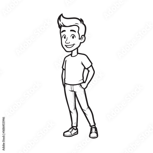 Handsome Man Black and White Illustration Vector Image Male Portrait Fashion Sketch Line Art Design