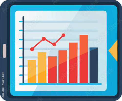 Flat Vector of Financial Tablet Showing Bearish Trend