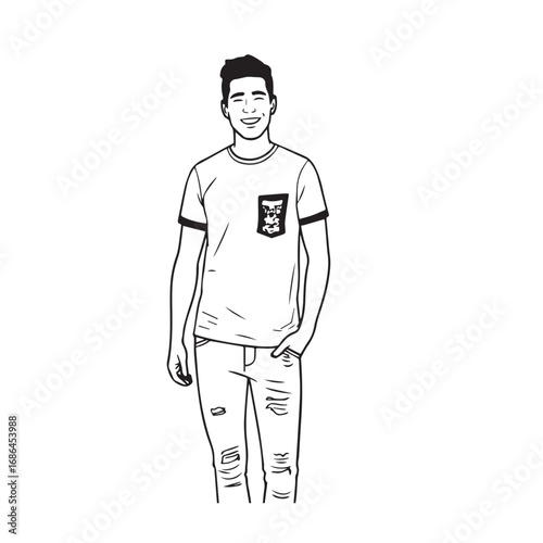Handsome Man Black and White Illustration Vector Image Male Portrait Fashion Sketch Line Art Design