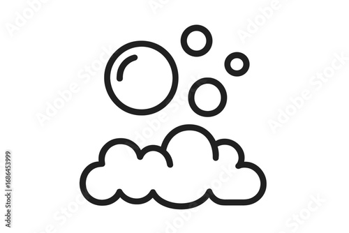 Bubble and foam thin line icon for web and apps. Vector cartoon illustration of soap suds, lather, and fizzy pop bubbles. Cleaning, hygiene, and washing concepts.