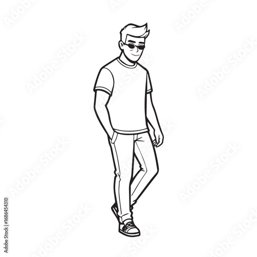 Handsome Man Black and White Illustration Vector Image Male Portrait Fashion Sketch Line Art Design