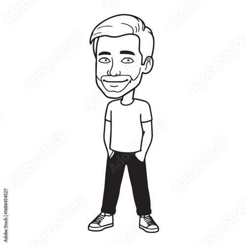 Handsome Man Black and White Illustration Vector Image Male Portrait Fashion Sketch Line Art Design