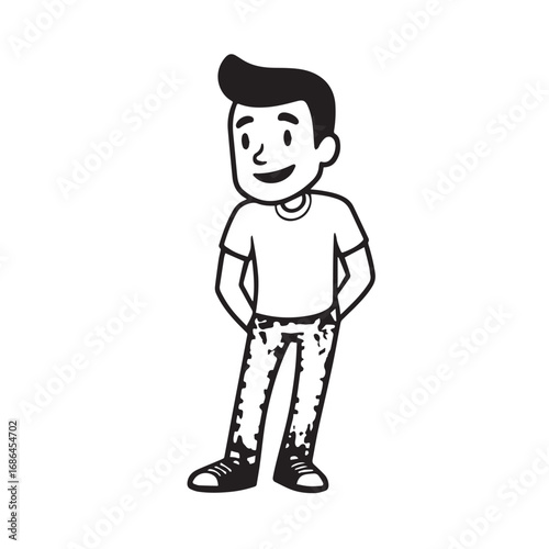 Handsome Man Black and White Illustration Vector Image Male Portrait Fashion Sketch Line Art Design