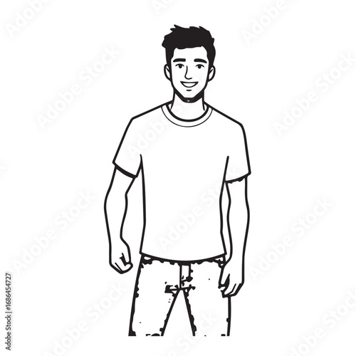 Handsome Man Black and White Illustration Vector Image Male Portrait Fashion Sketch Line Art Design