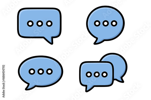 Chat bubble icons set. Vector speech bubble for communication. Dialogue, conversation, comment, talk, and typing symbol. Social media messaging app interface element.