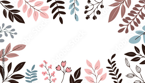 Floral branches with leaves and berries pink
