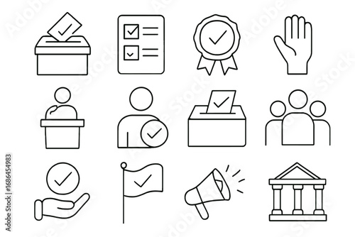 Election line icon set. Politics, democracy, and voting vector symbols. Government, polling, and campaign signs for web, app, UI, UX, and infographics illustration.